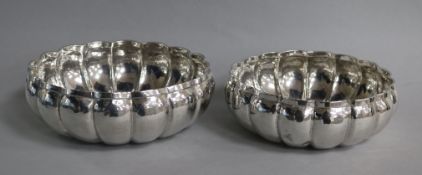 Two continental 900 standard silver cusped circular bowls, stamped 900 and maker's mark? conjoined