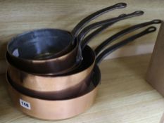 Five 19th century French copper saucepans