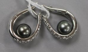 A pair of Mikimoto 18ct white gold, Tahitian cultured pearl and diamond set earrings, with