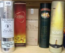 Five assorted bottles of whisky: Signatory Vintage Glendullan 1997, Grants Family Reserves, Deanston