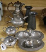 A quantity of Art Deco pewter