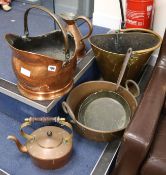 A Victorian copper kettle and a Victorian preserve pan