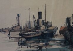 Peter J. Carter (1876-1967), ink and watercolour, Paddlesteamer in harbour 39 x 54cm.