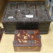 An Indian metal bound hardwood chest and a Chinese hardwood dressing box