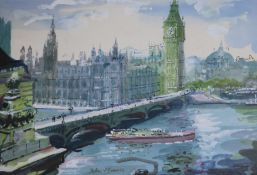 John Victor EmmsgouacheThe Thames and Westminstersigned16 x 22cm.