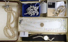 A 9ct gold-cased Accurist wristwatch, a Majex watch, Swarovski crystal bead necklace and sundry