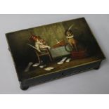 Punch and Judy decorated tin cash box