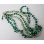 Two graduated malachite bead necklaces and one other hardstone necklace.