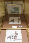 2 Indian watercolours, 14.5 x 15.5cm. and 5 prints including Baxter