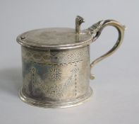 A Victorian silver drum mustard, with clear glass liner, by Crespell & Parker, London, 1871.