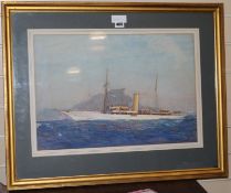 Gregory Robinson (1876-1967)watercolour and gouachesteam yacht off Gibraltarsigned37 x 54cm