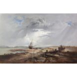 19th century English Schooloil on canvasFisherfolk on the shore at low tide24 x 36in.