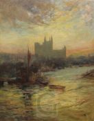 Attributed to Edwin Fletcher (1851-1945)oil on canvasCathedral viewed from the river30 x 25in.,