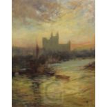 Attributed to Edwin Fletcher (1851-1945)oil on canvasCathedral viewed from the river30 x 25in.,