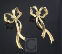 A modern pair of Tiffany & Co 18ct gold ribbon bow earrings, with Tiffany box, 55mm.