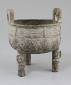 A Chinese archaistic bronze tripod ritual food vessel, Ding, early Western Zhou dynasty style,