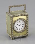 A George V silver gilt miniature carriage timepiece by Drew & Sons, with Roman dial, on bun feet,