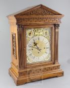 A late Victorian oak bracket clock with architectural case and three train W&H movement H.21in.