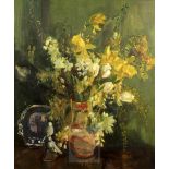 Violet McDougall (Exh. 1926-40)oil on canvasStill life of black flowers in a pottery jug label for