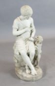 Achille Casoni (Italian, 19th century). A Carrara white marble carving of a seated boy with a