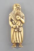 A Japanese ivory netsuke of a bearded man, 19th century, engraved two character signature, 6.2cm