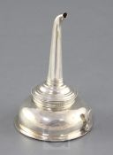 A George III silver wine funnel by Hester Bateman, with engraved initial, lacking muslin ring,