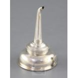 A George III silver wine funnel by Hester Bateman, with engraved initial, lacking muslin ring,