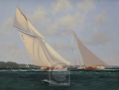 § Brian J. Jones (1945-)oil on canvas15 Metre Class Tuiga and Lady Annie, Cowes Week 1912signed12