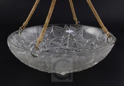 A René Lalique frosted and clear glass Charmes pattern plaffonier, introduced 1924, moulded mark