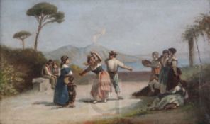 Late 19th century Neapolitan Schoolpair of oils on canvasFigures dancing and fisherfolk