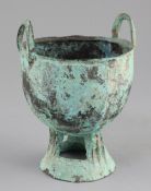 A Chinese archaic bronze ritual vessel, probably late Shang dynasty, 12th-11th century B.C., casting