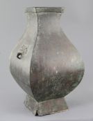 A Chinese archaic bronze wine vessel, Fanghu, Han dynasty, 3rd century B.C-3rd century A.D. , with