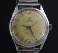 A gentleman's 1950's/1960's stainless steel Omega Automatic Seamaster wrist watch, with baton and