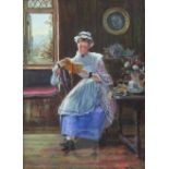 John Edward Soden (fl. 1861-1887)oil on wooden panel,'Afternoon Read',signed,7.5 x 5.5in.