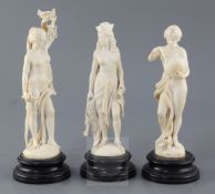 Three Dieppe ivory figures of classical Goddesses, late 19th century, including Themis holding the