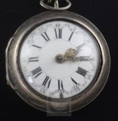 A late 18th century repousse silver pair cased keywind verge pocket watch by J. Tarts, London,