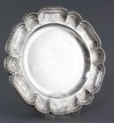 A 20th century French Tiffany & Co 950 standard silver dish, of circular form, with scalloped border