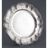 A 20th century French Tiffany & Co 950 standard silver dish, of circular form, with scalloped border