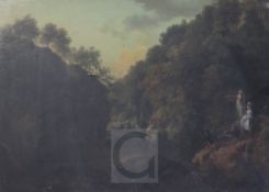Attributed to William Ashford (1746-1824)oil on canvasFigures overlooking a rocky gorge18 x 25in.