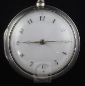 A late 18th century silver pair cased keywind verge pocket watch by Daniel Gill, Rye, with Arabic