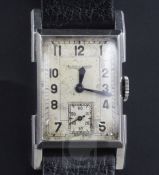 A gentleman's 1930's/1940's Jaeger Le Coultre stainless steel manual wind wrist watch, with