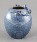 A Chinese robins egg glazed oviform vase, Republic period, modelled with a chi-dragon, height