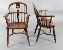 A set of six 19th century ash, oak and elm Windsor chairs, with crinoline stretchers, H.2ft 11in.