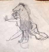 Attributed to Marc Chagallpencil drawing'Man falling out of a circus horse',7.5 x 7.5in.