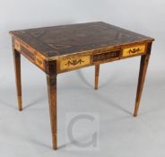 A late 18th century North Italian marquetry and walnut centre table, fitted with drawer to each