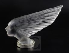 A rare René Lalique 'Victoire' car mascot, introduced 1928, Marcilhac no.1147, p.502, in frosted and