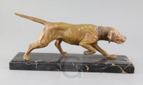 C. Masson. A 1930's French bronze model of a pointer, signed on the marble plinth, length 16in.