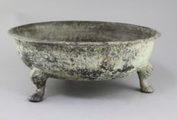 A Chinese archaic bronze tripod water basin, Pan, Warring States period, 4th/2nd century B.C., the