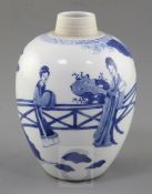 A Chinese blue and white small ovoid vase, Chenghua mark, probably Kangxi period, painted with