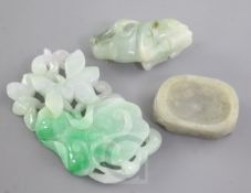A good Chinese jadeite pendant, late 19th / early 20th century. carved in relief and openwork with